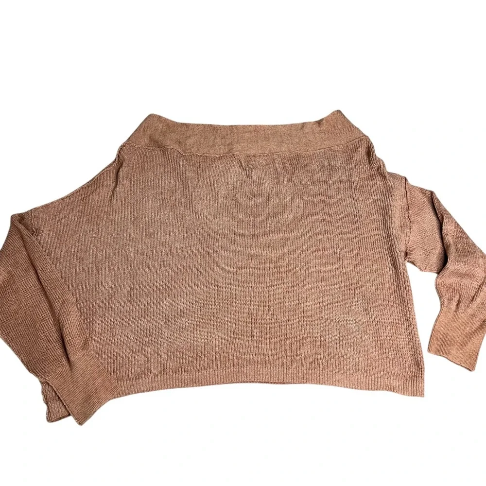 Free People Alana Knit Sweater Cropped Boxy Fit Peach‎ Brown Size Medium
